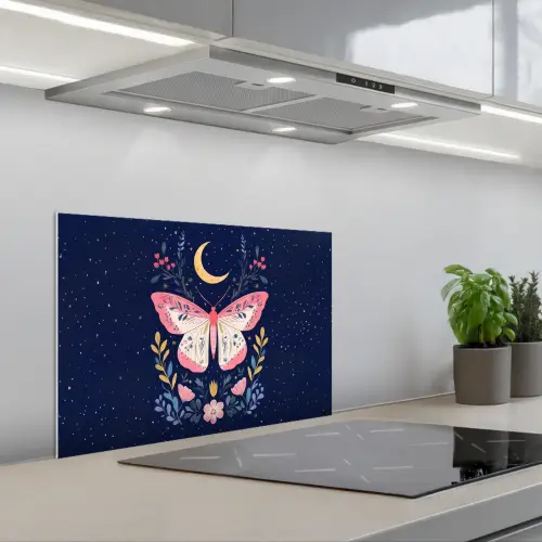 Vlinder - Maan - Bloemen - Sterrenhemel keuken achterwand spatscherm klein -3d_schuin