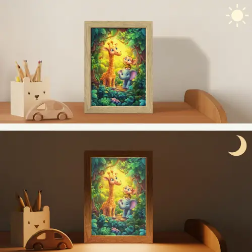 Dieren - Jungle - Giraf - Olifant - Aapje Light Box met kabel klein -sfeer3_kind