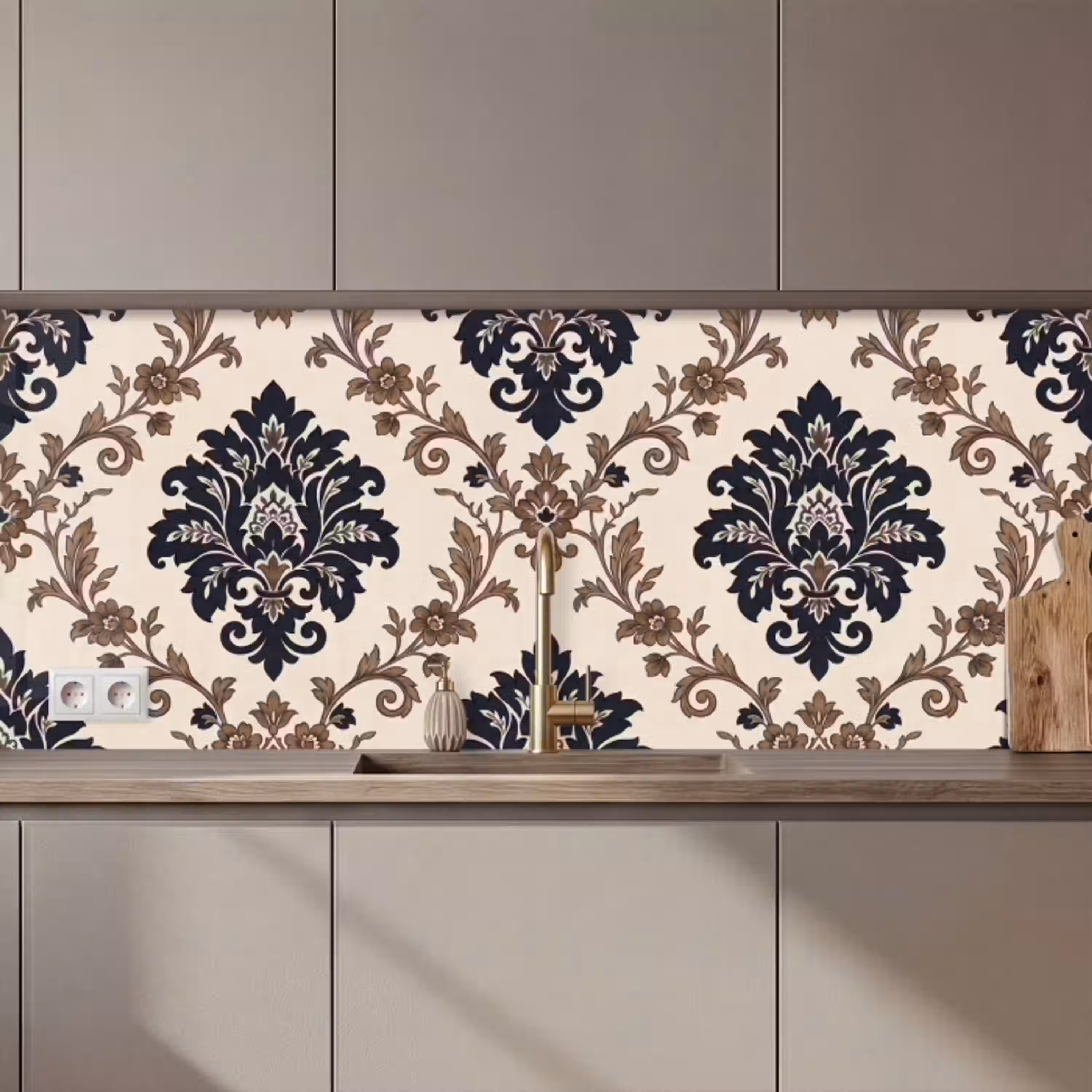 Patroon - Floraal - Klassiek - Beige-blauw keuken achterwand 2 middel zz_3dshopping