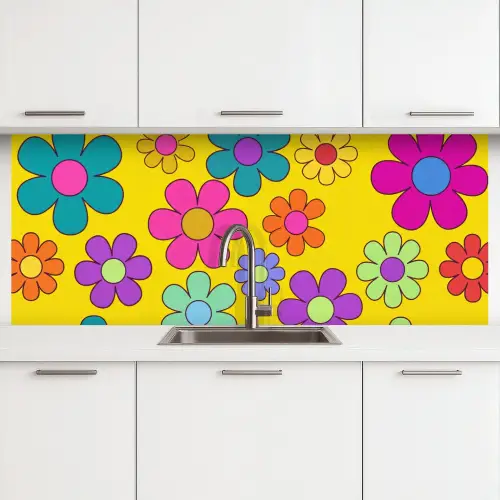 Bloemen - Illustratie - Kleurrijk keuken achterwand 2 middel -3d