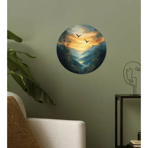 Vogels - Zon - Bomen - Groen Wandcirkel behangsticker klein -sfeer2