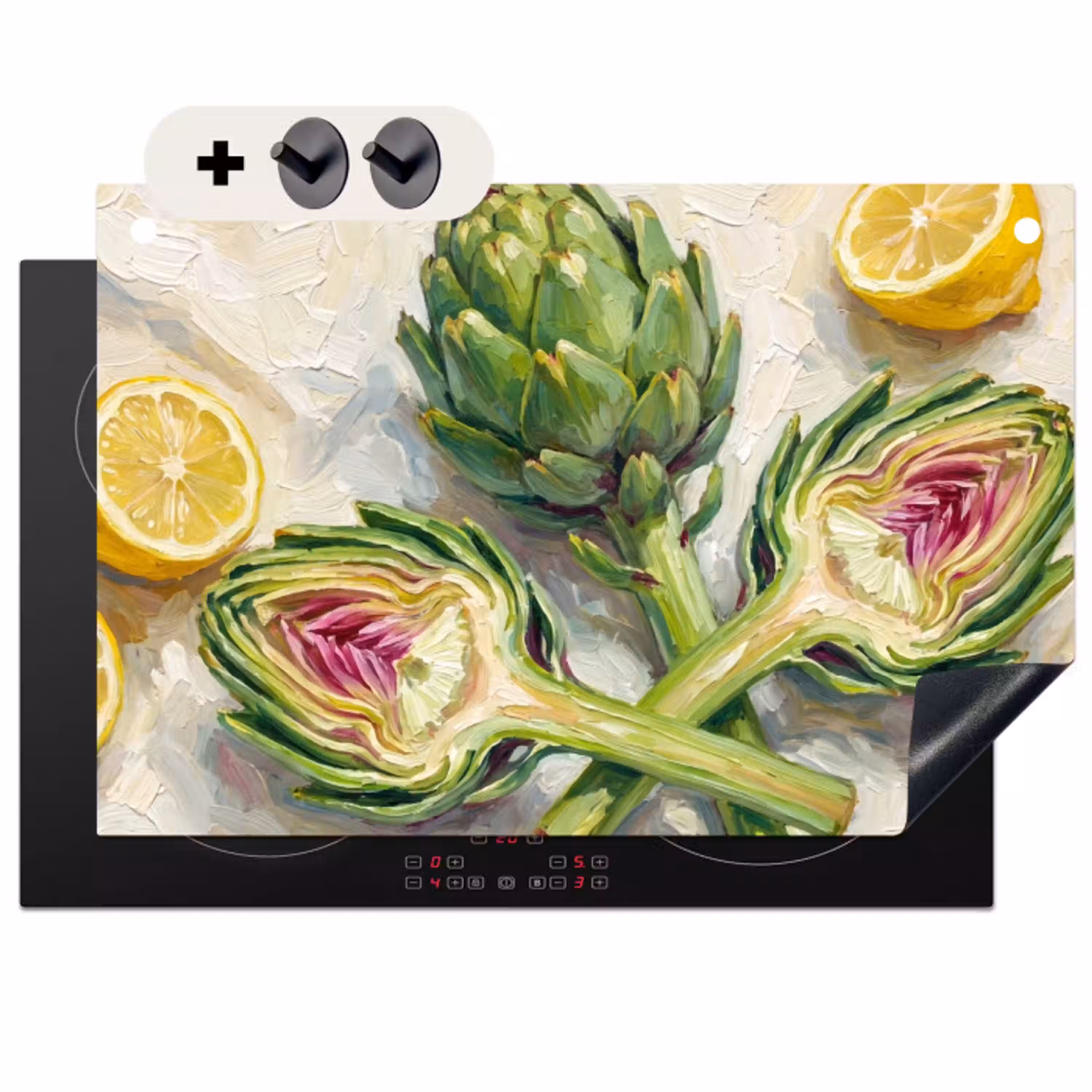 Artisjok - Citroen - Eten Inductie beschemer met haakjes klein -3d