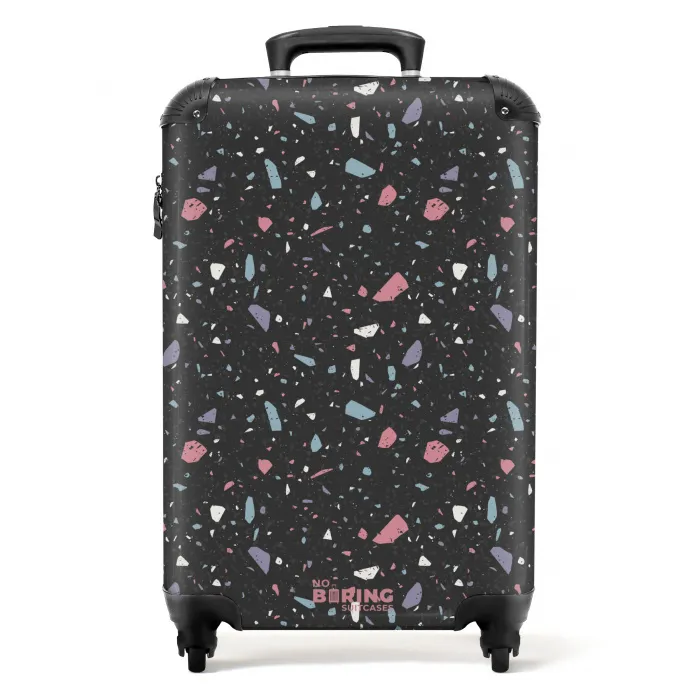 Terrazzo patroon zwart met pastel NBS - Handbagage koffer - Volwassenen Unisex middel -productfoto_recht