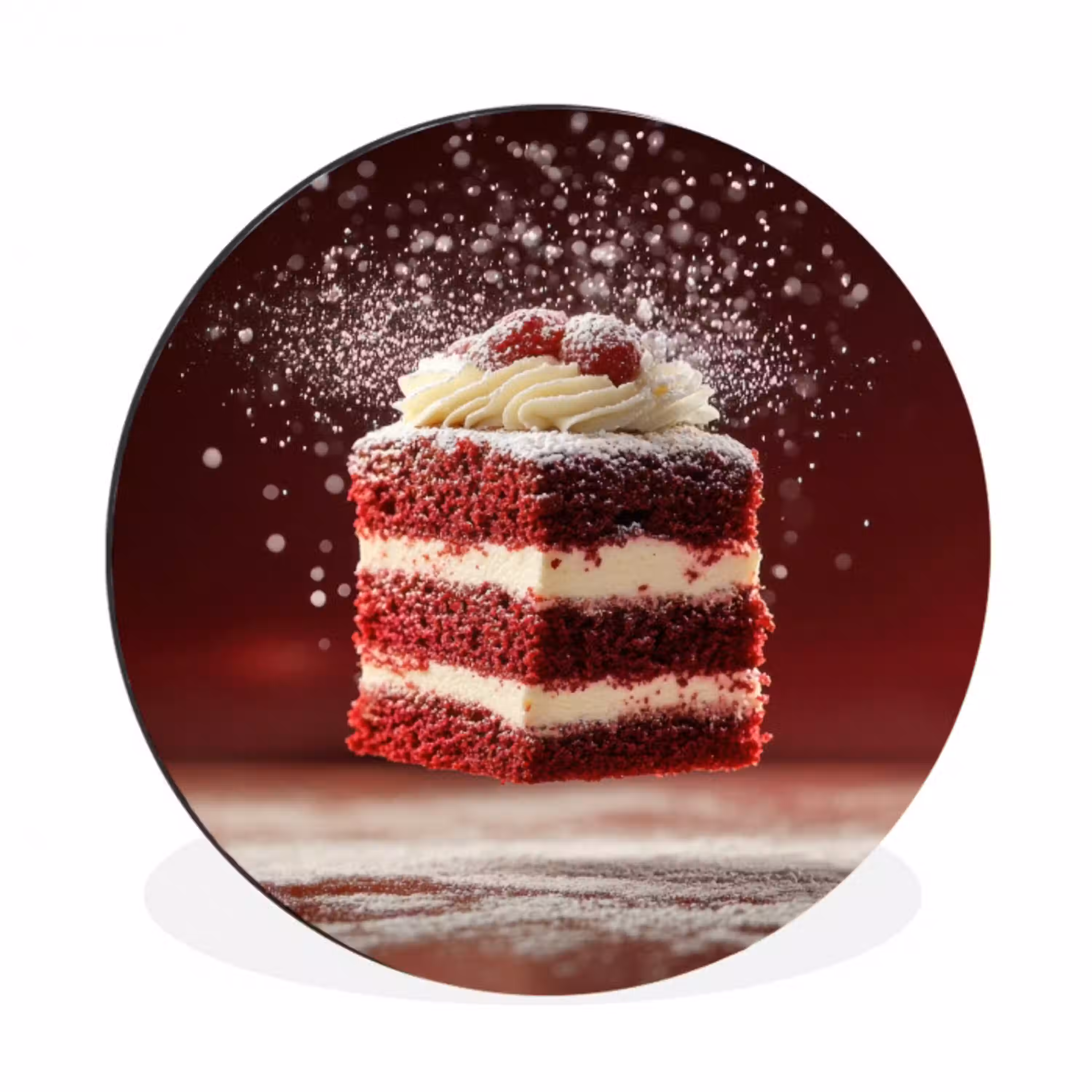 Rode - Velvet - Taart - Eten Wandcirkel aluminium klein -3d