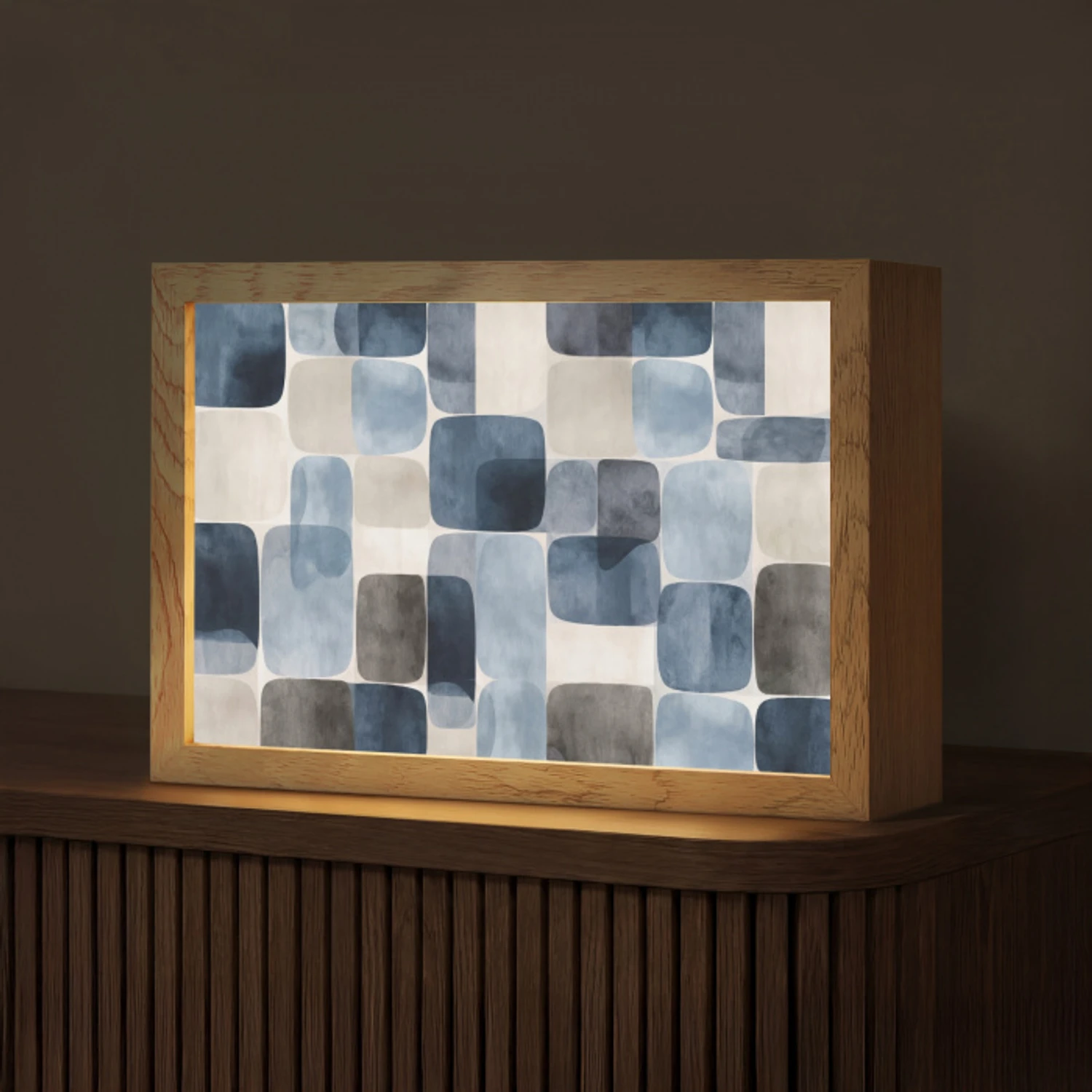 Patroon - Blauw - Vierkanten Light Box met kabel (Tafellamp) klein -z3d_website