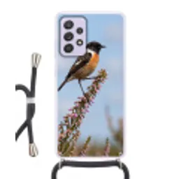 Roodborsttapuit - Heide - Paars - Natuur - Sfeervol Hoesje Samsung Galaxy A52 5G met koord klein -3d