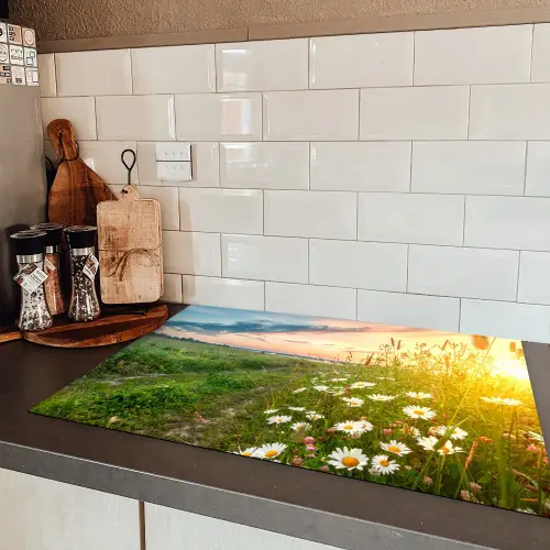 Bloemen - Madelief - Natuur - Zon - Horizon Inductie beschermer vinyl 3mm klein -sfeer3