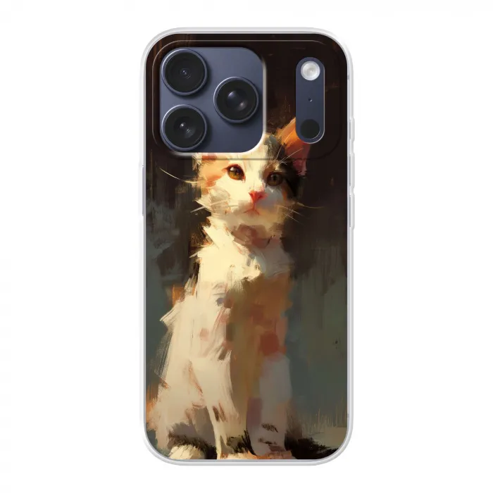 Kat - Geschilderd - Artistiek - Wit Telefoonhoesje iPhone 17 Pro klein -3d