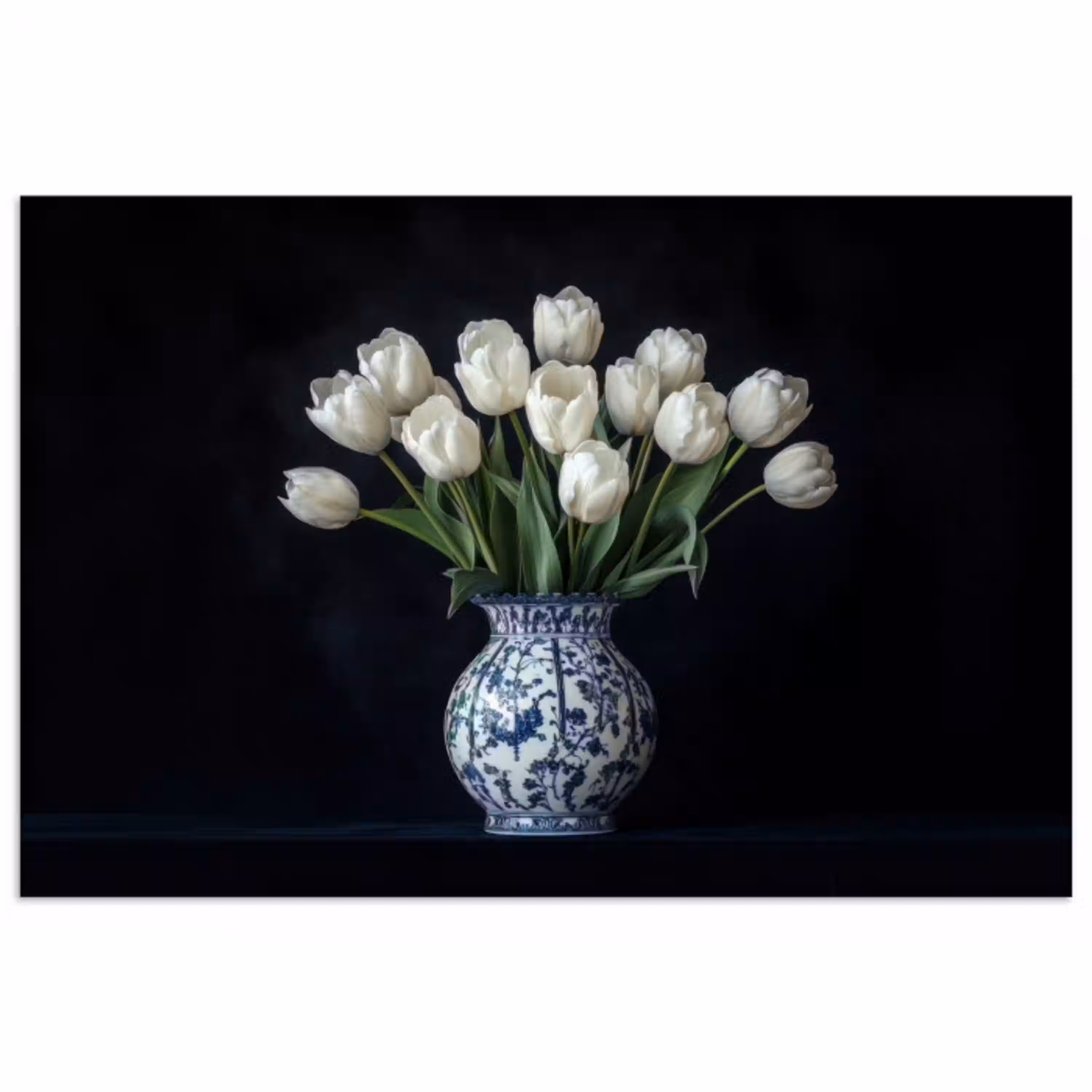 Wit - Bloemen - Tulpen - Vaas poster papier klein -3d