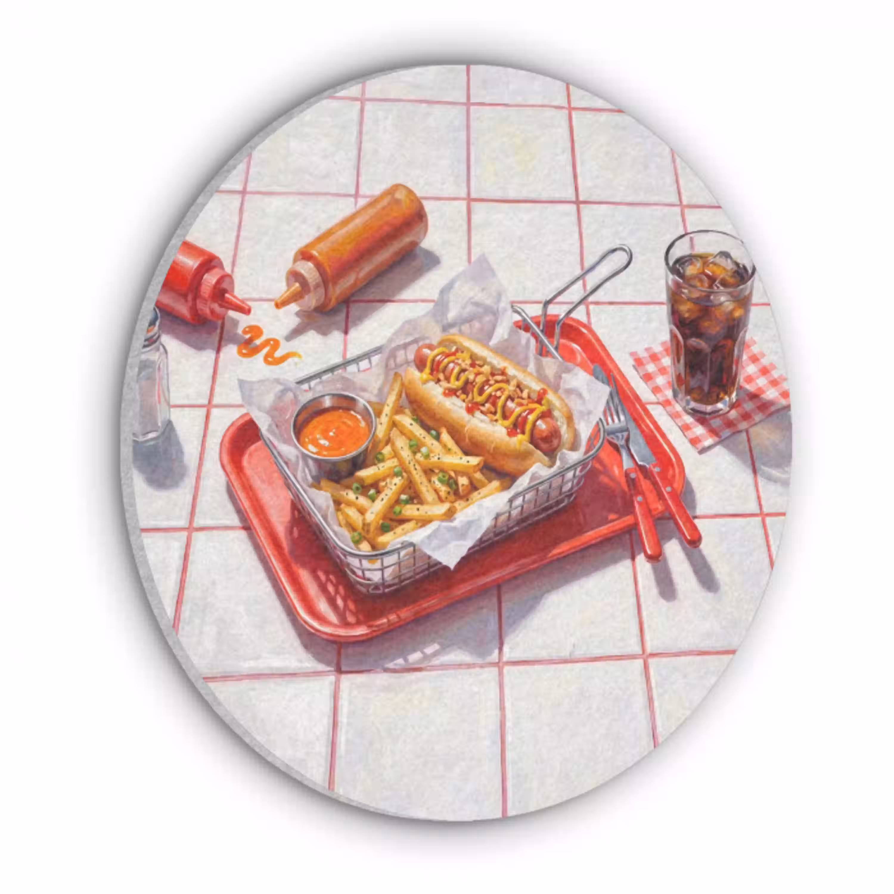 Eten - Hotdog - Fastfood - Modern - Rood Akoestische PET Vilt - Rond klein -3d