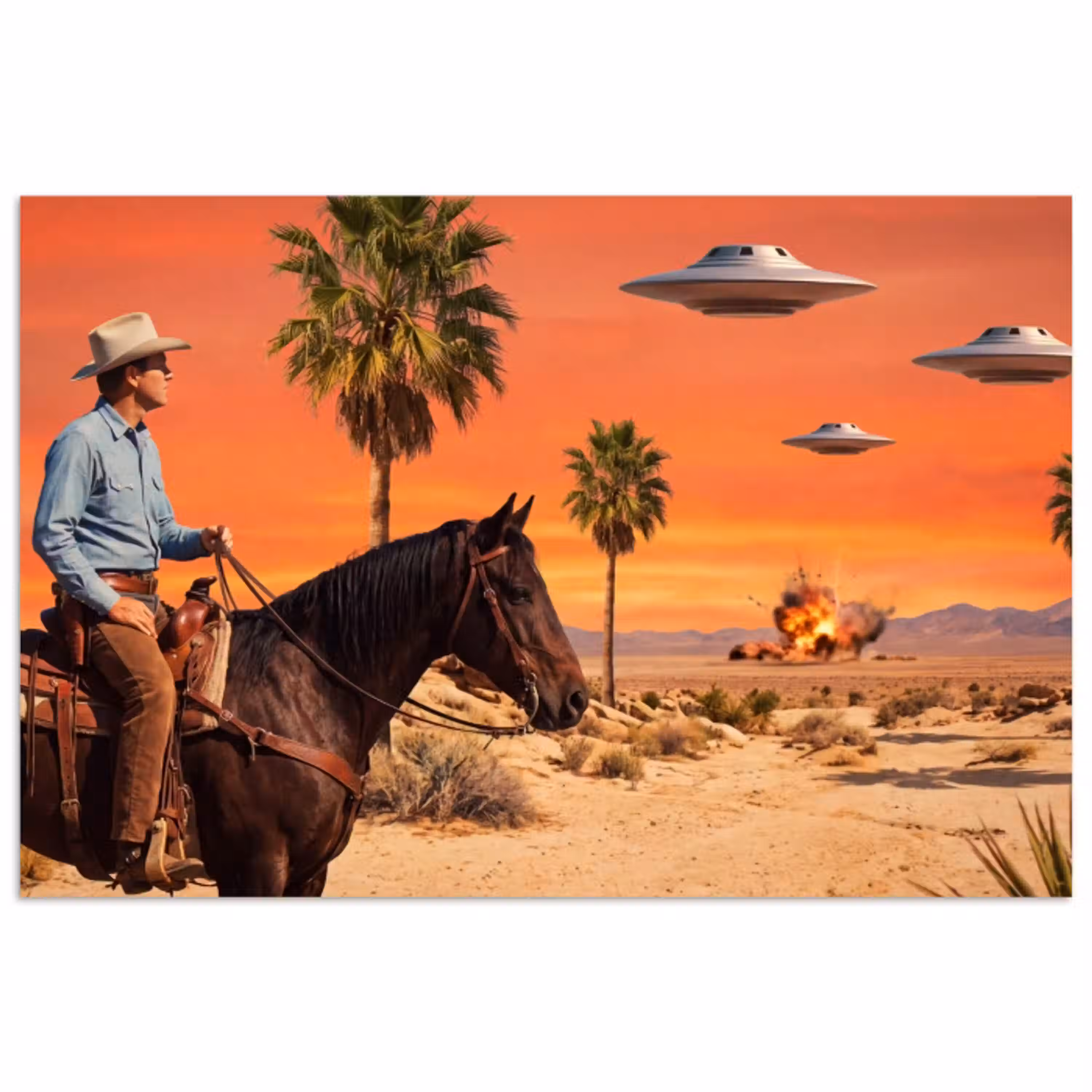 Cowboy - Paard - Woestijn poster papier klein -3d
