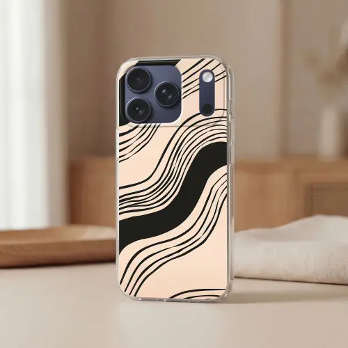 Golven - Zwart - Zandkleur Telefoonhoesje iPhone 17 Pro klein -sfeer2
