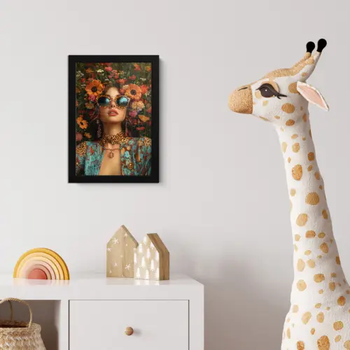 Vrouwen - Bloemen - Modern - Bril - Abstract fotolijst zwart zonder passe partout klein -usfeer4_kinderkamer