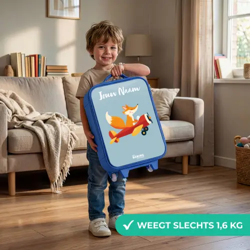 Vos - Vliegtuig -  Vliegen Kinderkoffer - Blauw klein -sfeer2_NL