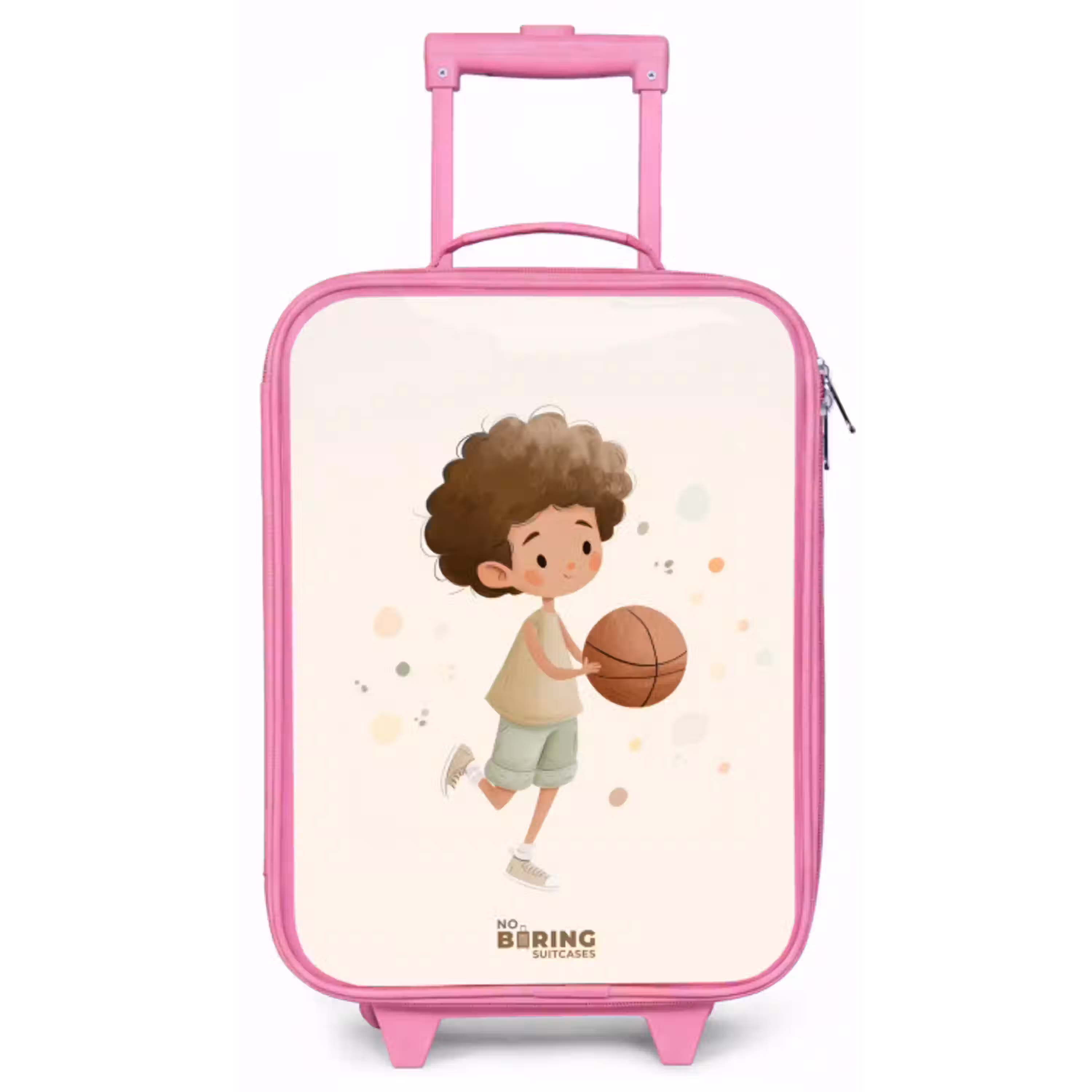Jongen met een basketbal in beige kleuren Kinderkoffer - Roze klein -zz3dotto
