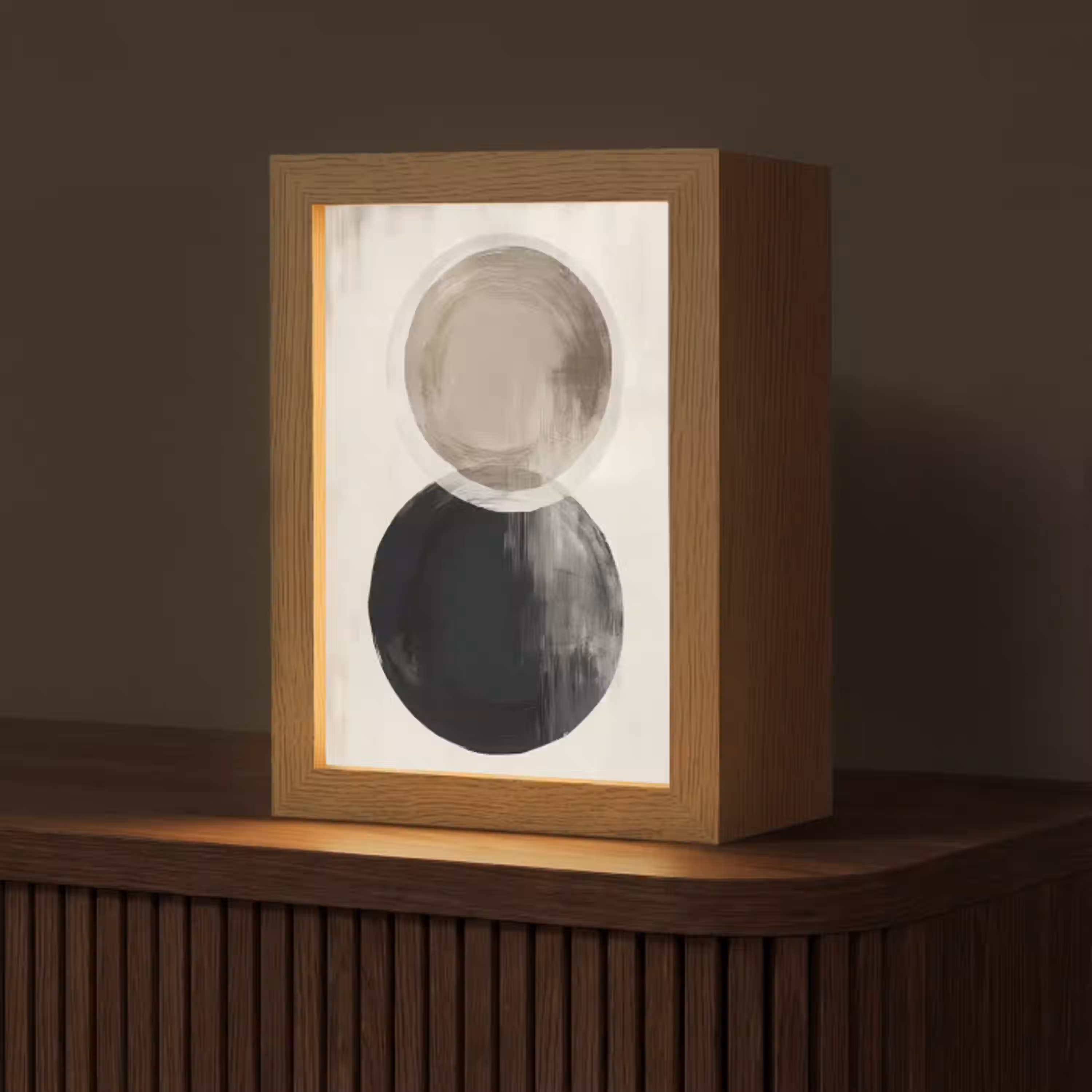 Cirkels - Vorm - Beige - Abstract Light Box met kabel (Tafellamp) klein -z3d_website