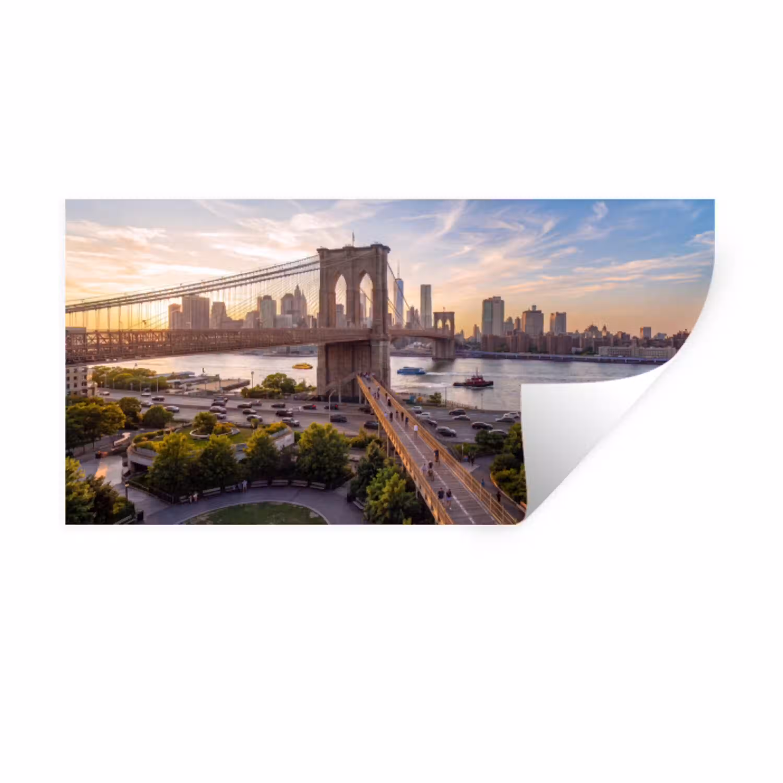 Brug - Rivier - Stad - Zonsondergang - Architectuur Muursticker klein -3d
