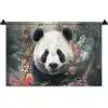 Panda - Wilde dieren - Bloemen - Natuur Wandkleed katoen klein -zz3d