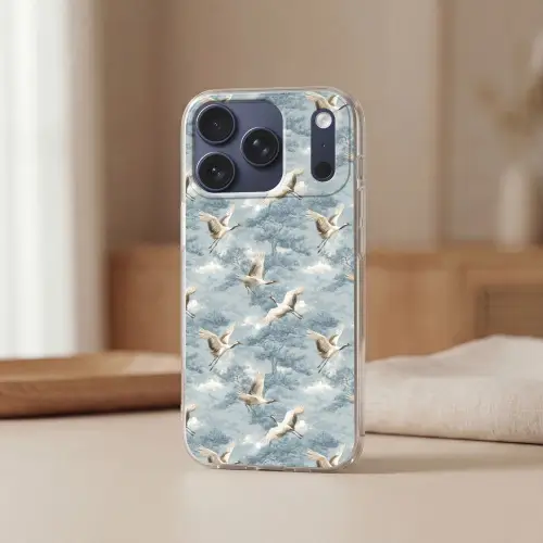 Wolken - Kraanvogels - Blauw Telefoonhoesje iPhone 17 Pro klein 878 -sfeer2