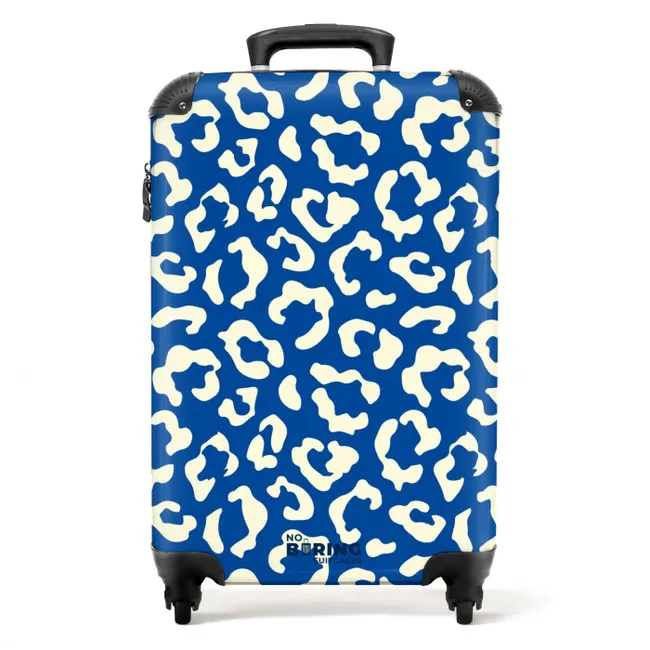 Dierenprints - Panterprint koffer in blauw en wit NBS - Handbagage koffer - Unisex middel -productfoto_recht