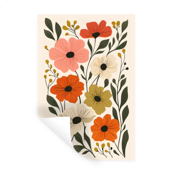 Veldbloemen - Stengels - Blaadjes - Groen Muursticker klein -3d