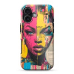 Vrouwengezicht - Krantenpapier - Abstract - Roze Toughcase MagSafe Apple iPhone 17 klein -3d