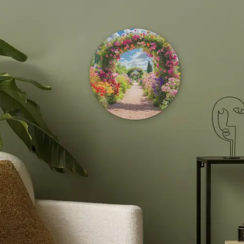 Doorkijk - Bloemen - Kleurrijk - Natuur Akoestische PET Vilt - Rond klein -sfeer2