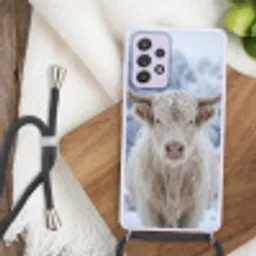 Schotse Hooglander - Sneeuw - Bergen - Winter Hoesje Samsung Galaxy A52 5G met koord klein -sfeer4