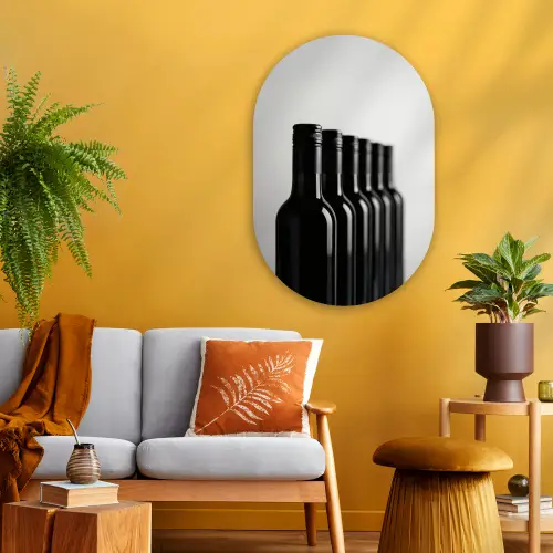 Wijnflessen - Zwart - Minimalistisch Wandcirkel Ovaal Glas middel -sfeer4
