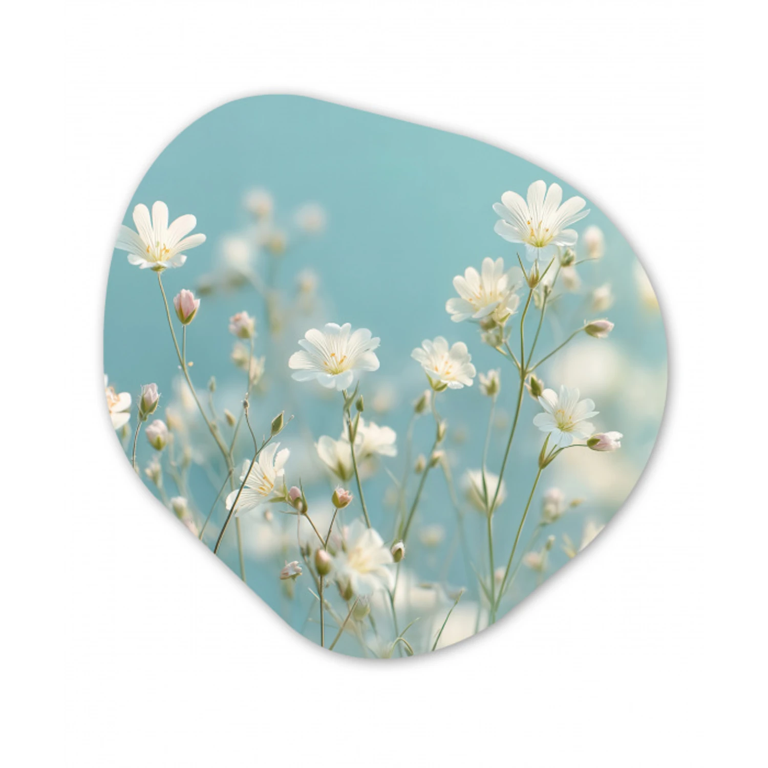Stengels - Bloemen - Lucht - Wit Wandcirkel Organisch Aluminium middel -3d