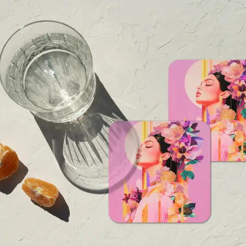 Vrouw - Bloemen - Paars - Abstract onderzetter kurk middel -sfeer4