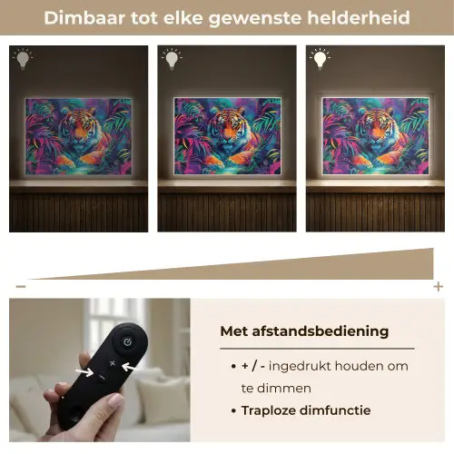 Tijger - Dier - Jungle - Kleurrijk Light Box met batterij (Wandlamp kind) middel -USP_dimbaarNL