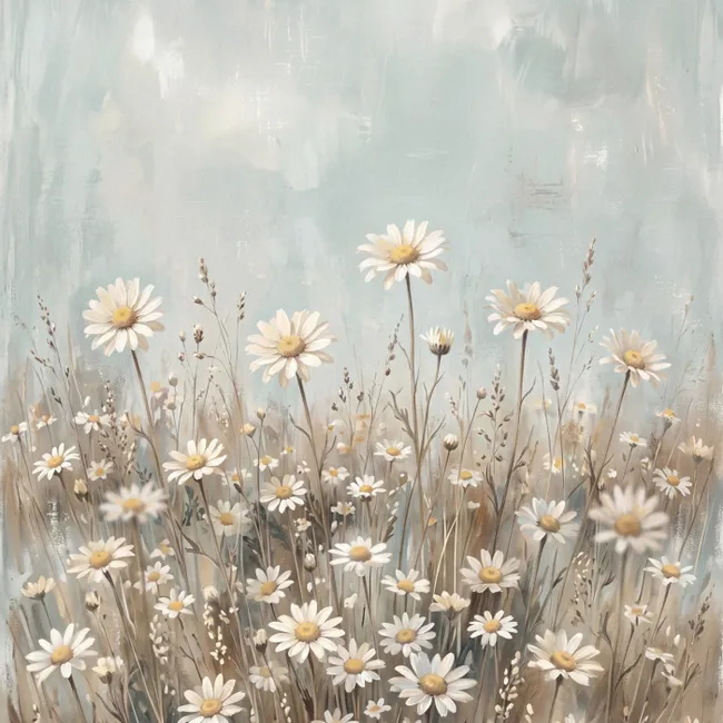 Behang - Madelief - Illustratie - Wit