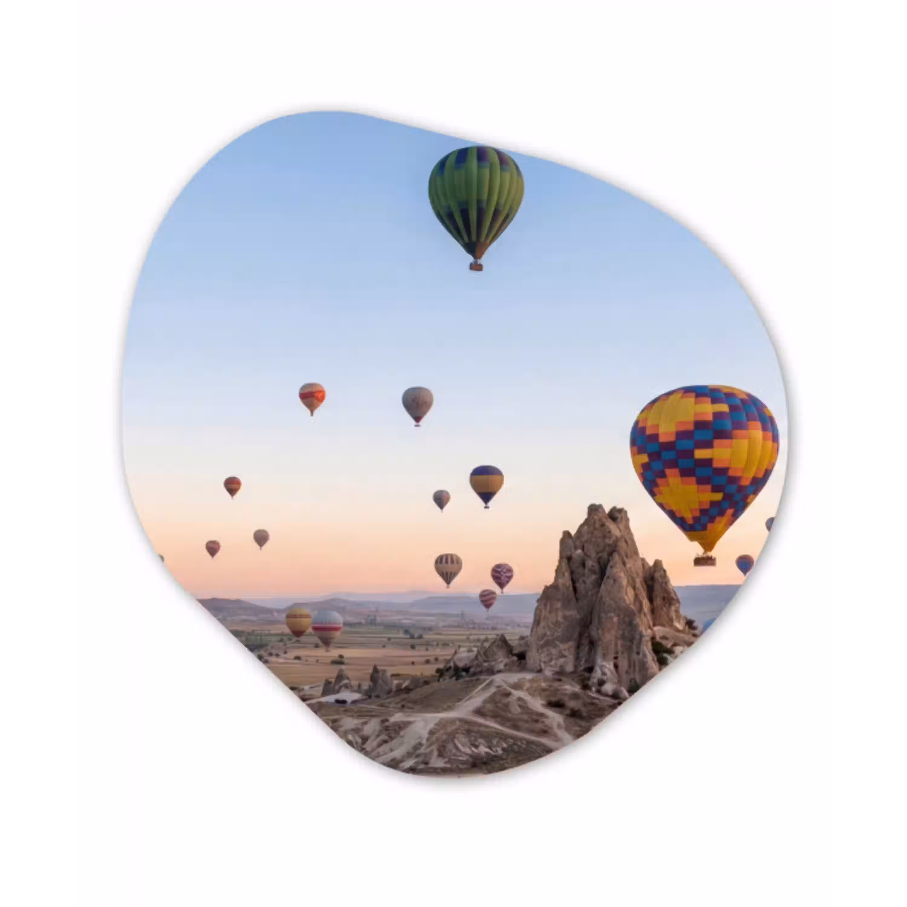 Luchtballonnen - Rotsen - Zonsopgang Wandcirkel Organisch Aluminium middel -3d