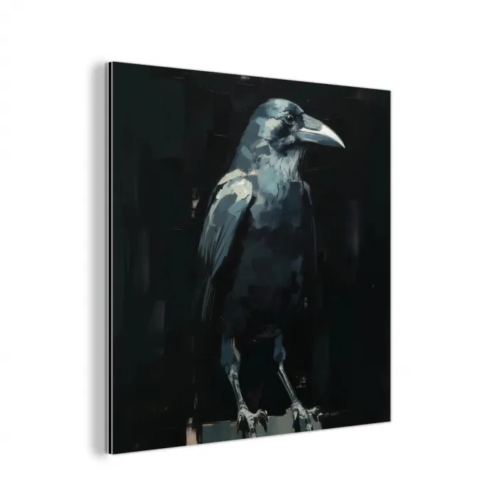 Raaf - Vogels - Zwart aluminium wit klein -3d