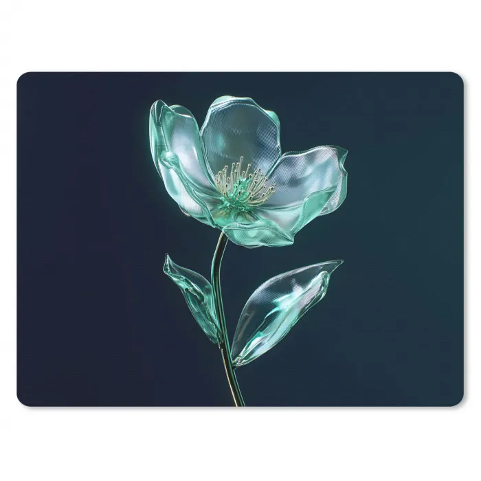 Bladeren - Bloem - Glazen - Donkerblauw muismat rubber klein -3d