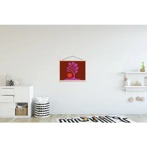 Boom - Paars - Cirkel - Vloeiend textielposter latten blank klein -kinderkamer