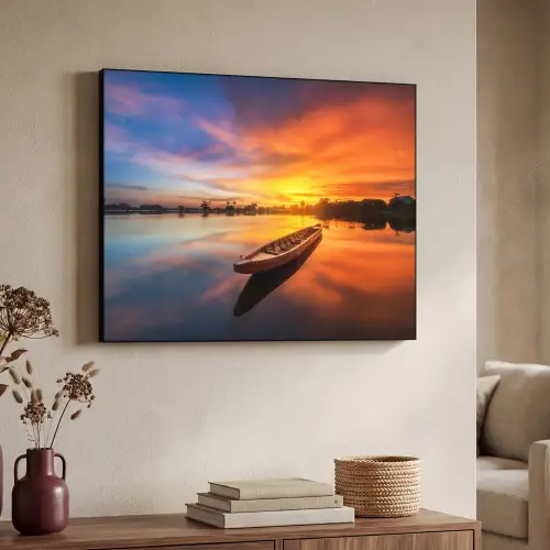Boot - Water - Zonsondergang - Oranje - Water Textielframe - compleet frame klein -sfeer3