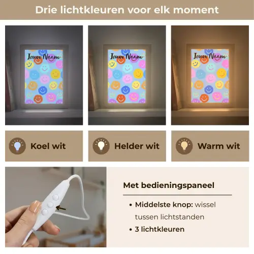 Smileys - Kleurrijk - Grappig Light Box met kabel (Kinderlampje) klein -USP_lichtkleurNL