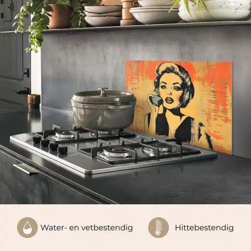Retro - Vrouw - Koptelefoon - Oranje keuken achterwand spatscherm klein -usp_NL