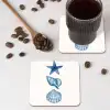 Zeester - Schelpen - Blauw onderzetter kurk middel -sfeer2