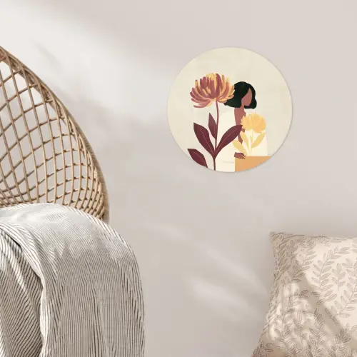 Vrouw - Minimalistisch - Bloem Wandcirkel behangsticker klein -sfeer4