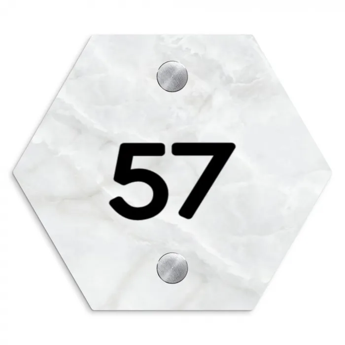 Lichtgrijs marmer - Traditioneel Naambord Hexagon klein -3d