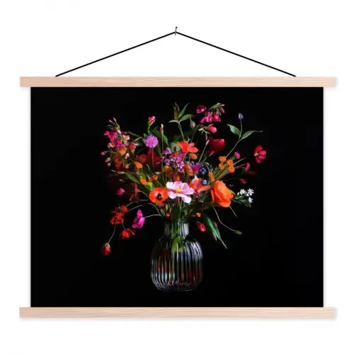 Boeket - Veldbloemen - Vaas textielposter latten blank klein -3d