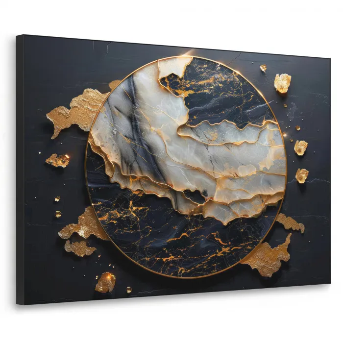 Kunst - Goud - Zwart - Modern - Abstract Textielframe zwart klein -3d