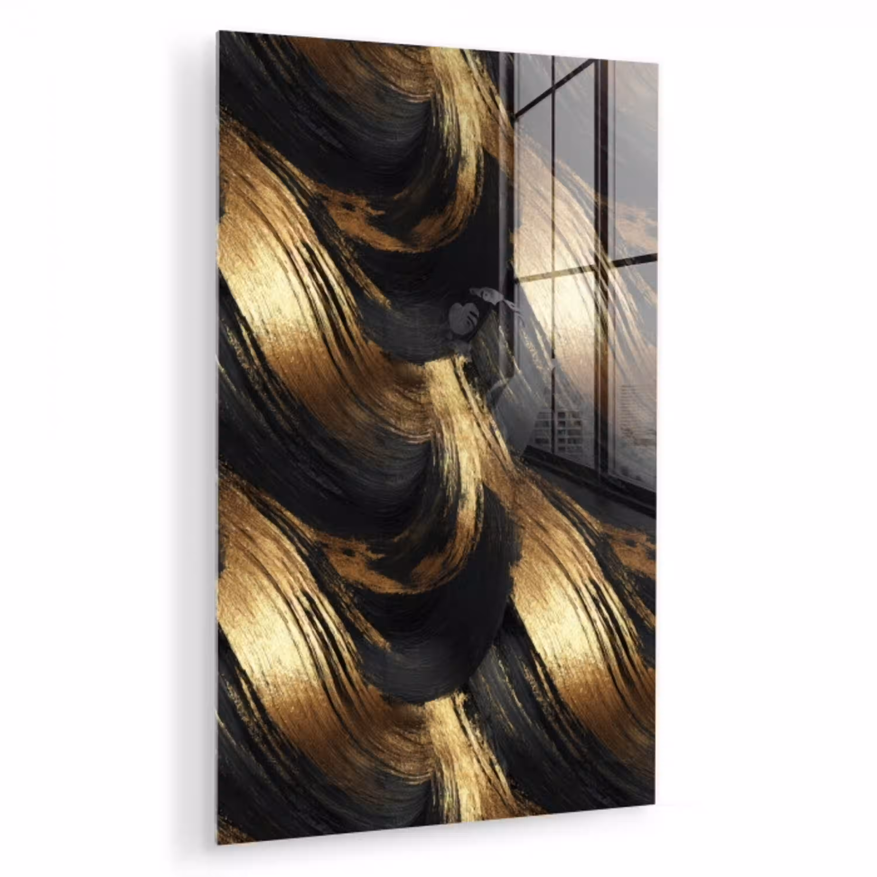 Verfstreken - Abstract - Goud - Zwart plexiglas 5mm klein 9 -zzzproduct_nieuw