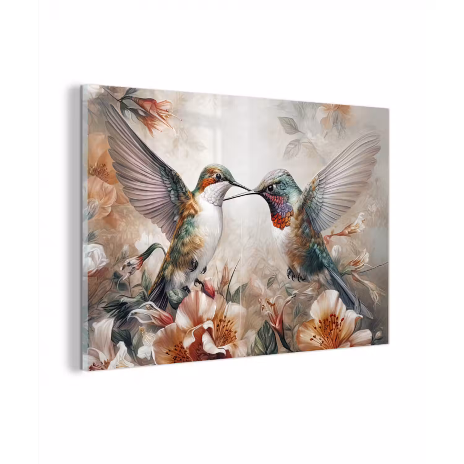 Glasbild - Kolibri - Vögel - Blumen - Natur