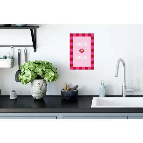 Kiss - Roze - Frans - Valentijn Muursticker klein -keuken