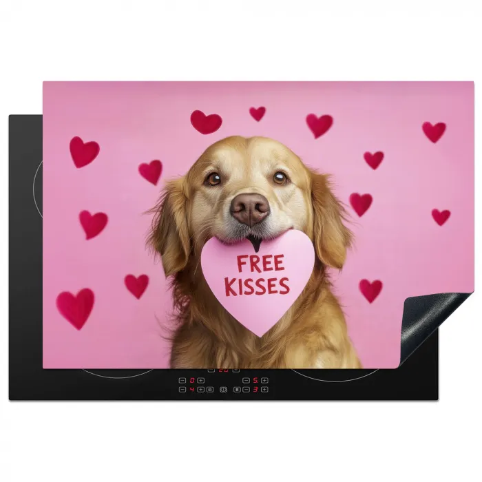 Hond - Kiss- Valentijn - Hartjes Inductie beschermer vinyl 3mm klein -3d