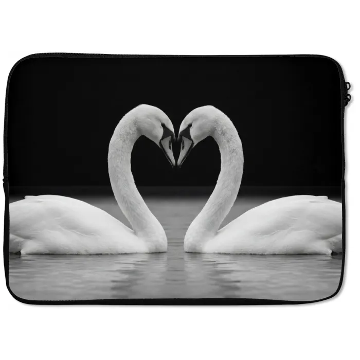 Zwanen - Hart - Zwart - Wit laptophoes neopreen klein -zkaufland3dotto